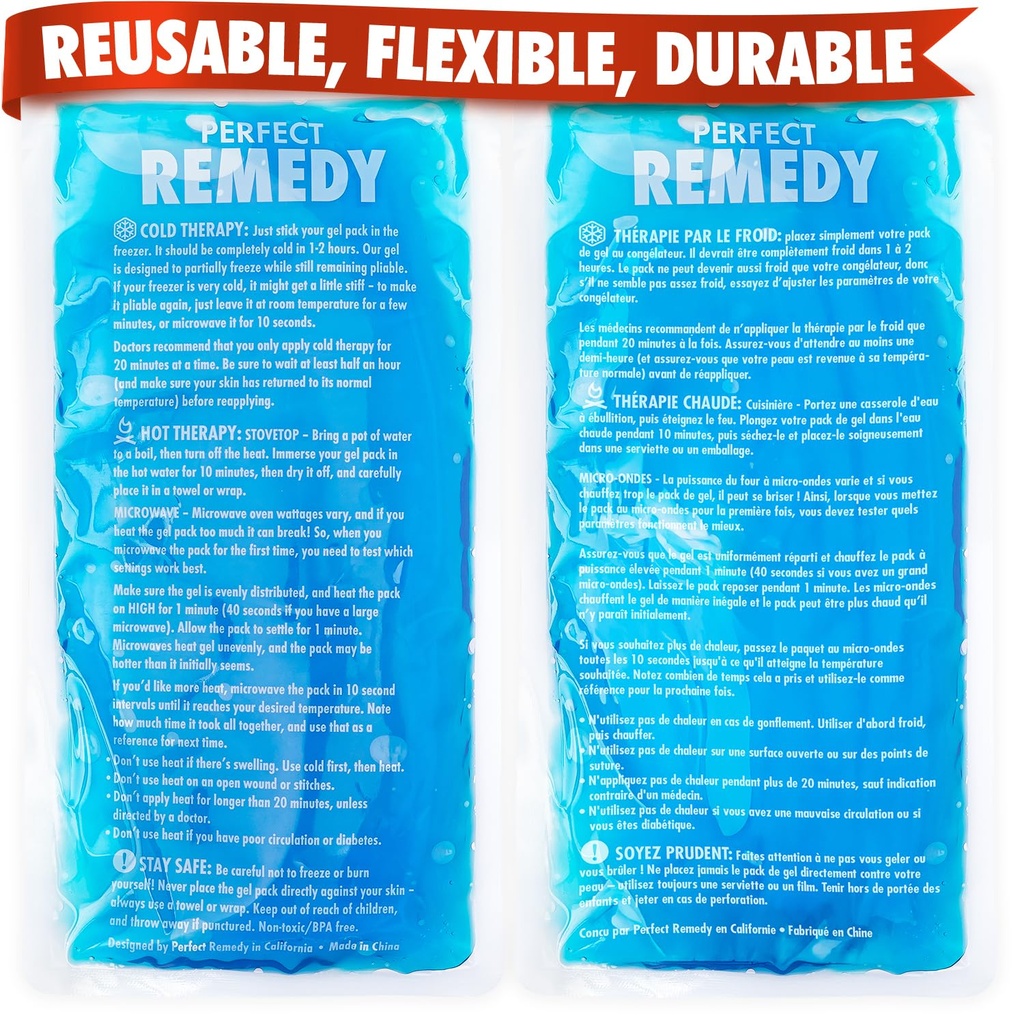 Perfekte Remedy 2-Pack Gel Ice Packs für Verletzungen Wiederverwendbar, Hot & Cold Pack Das ist langlebig, weich & flexibel, schnell Relief & Erholung (blau, Reg 2PK)