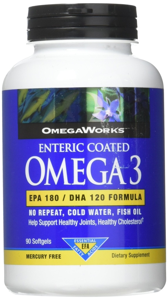 OmegaWorks Super Omega 3, EPA / DHA Fettsäuren, Gesunde Gelenke, Enteric Coated 90 Softgels, 90 Portionen