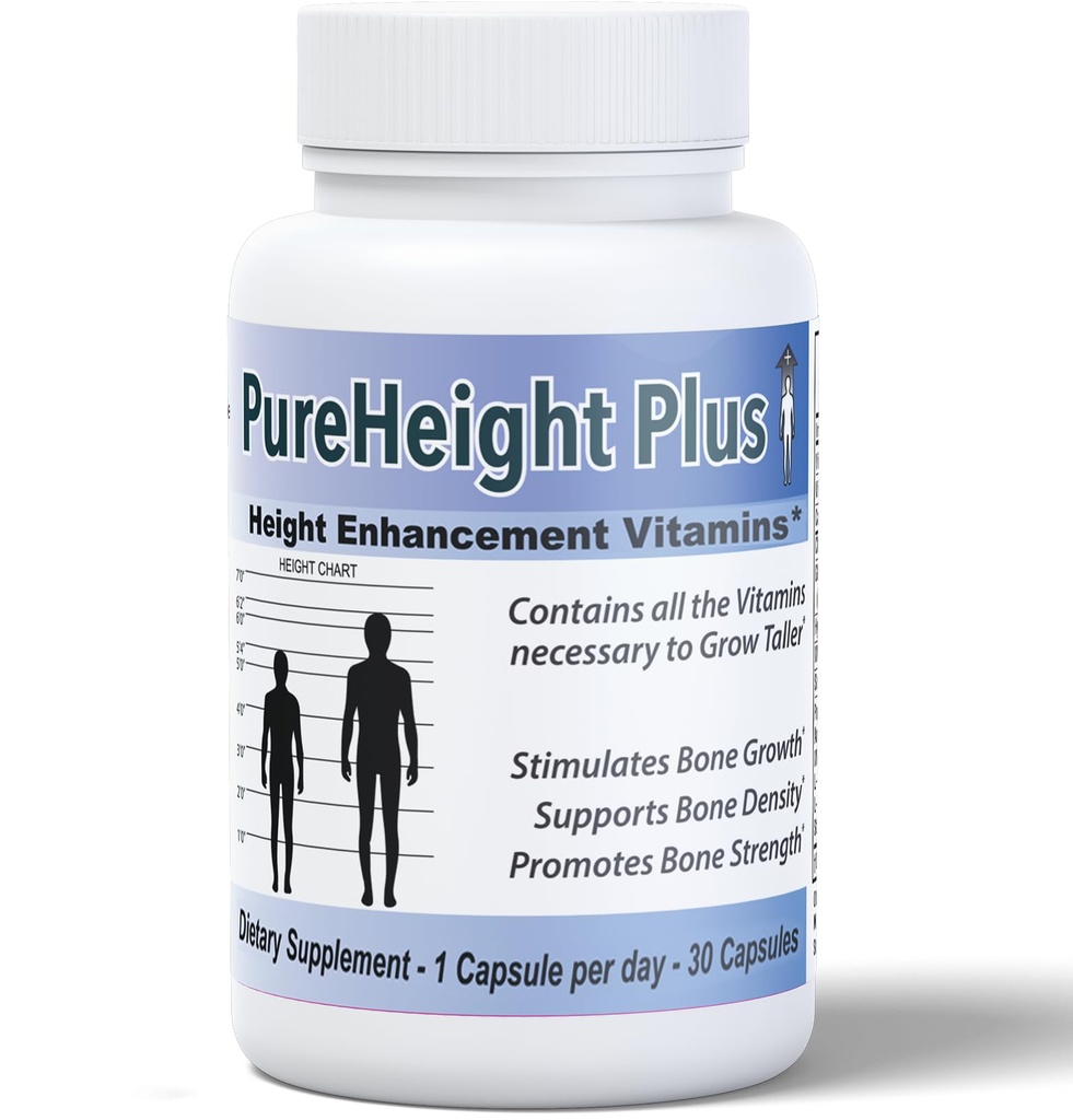 PureHeight Plus #1 Doctor Recommended Height Enhancement Supplement - Growth Vitamins for Kids, Teens & Adults - Increase Bone Strength and Density - Height Enhancer Vitamins Grow Taller Fast