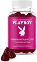 Playboy - Collagen + Biotin Beauty Boost Gummis für Haare, Haut, Nägel & Lashes (60 Gummi) - Raspberry Flavored Biotin & Collagen Supplement für Frauen & Männer - Non-GMO, Glutenfrei, Nut Free Gummy