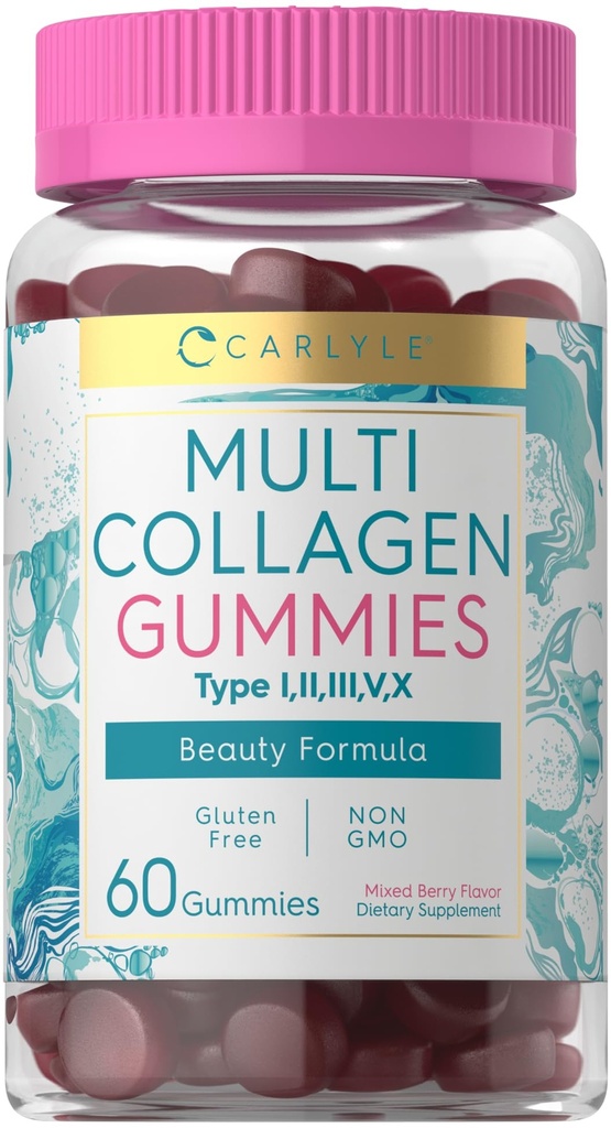Carlyle Collagen Gummies | 60 Count | Multi Collagen Complex | Beauty Formula Supplement | Mixed Berry Flavor | Non-GMO, Glutenfrei