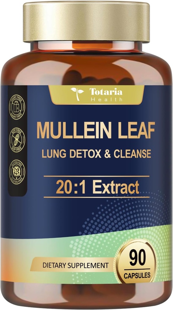 Totaria Mullein Kapseln mit Calendula für Lung Detox & Cleanse, Mullein Blatt Extrakt für Lunge Kräuterergänzungen für respiratorische Gesundheit & Immunität - 90 Vegan Caps