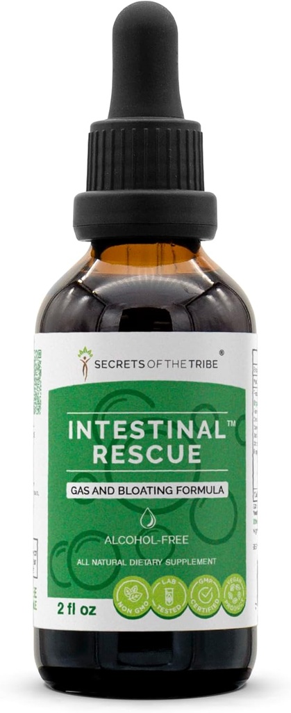 Secrets of the Tribe - Darm-Rescue, Gas und Bloating-Formel, Kräuter-Ergänzung-Mischung Tropfen Alkoholfreier Flüssigextrakt (2 fl oz)