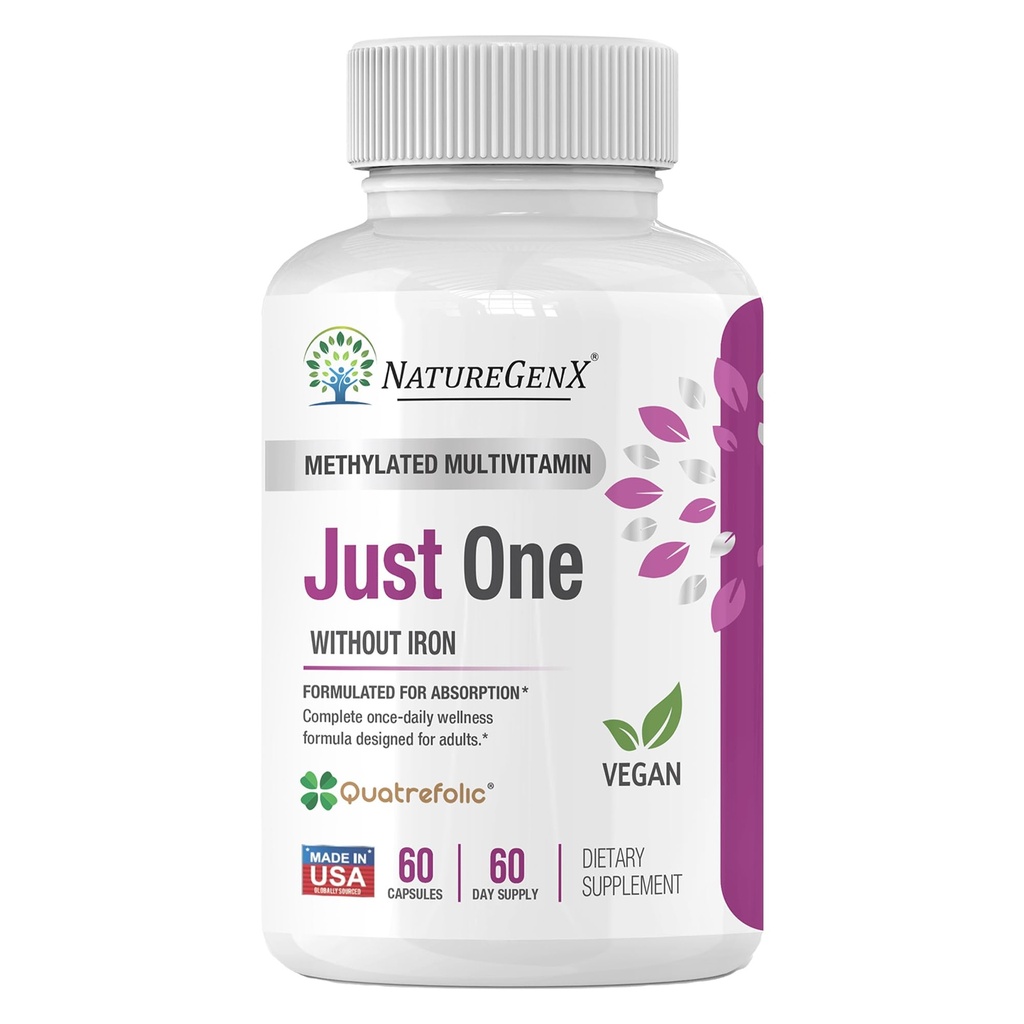 Just One Daily Methylated Multivitamin - 60 Caps Pure Methyl B12, Methylfolate MTHFR Support Supplement Iron Free Methylated Vitamins for Men & Women 2 Monate Supply Gluten Free