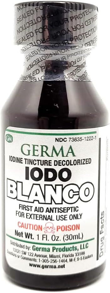 Germa Iodine Tinte Decoloriert farblos weiß klar Iodo YODO Blanco Flüssigkeit