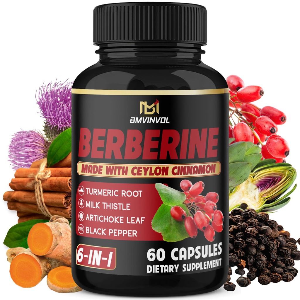 Berberine mit Ceylon Cinnamon, Turmeric, Milk Thistle, Artichoke, Black Pepper - 60 Count - Pack von 1