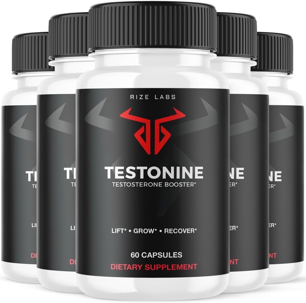 rize labs (5 Pack) Testonine Male Supplement, Testonine Kapseln für Männer, Testonine Maximum Strength Formula, Testonine All-Natural Pille für Muskelkraft, Testonine Bewertungen (300 Kapseln)