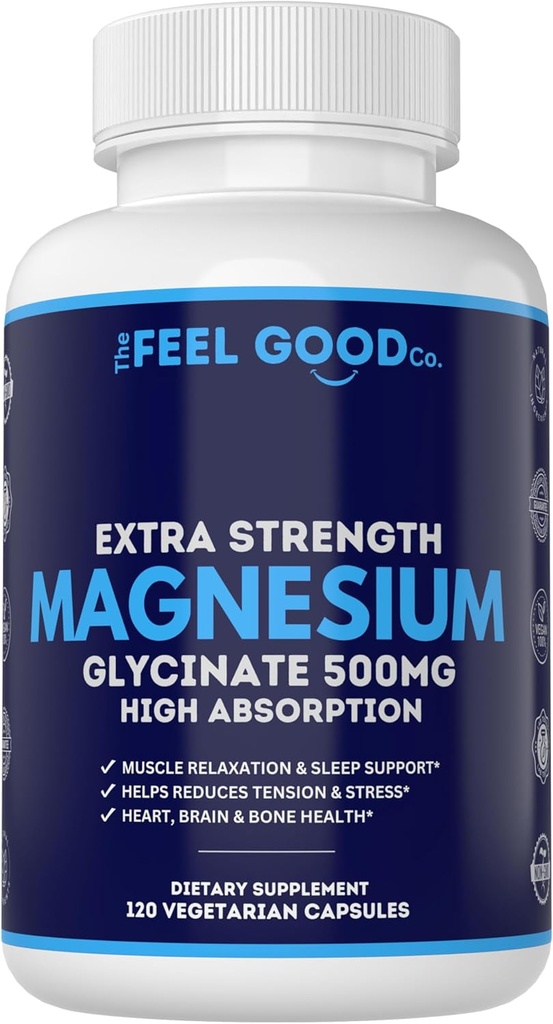 Magnesium Glycinate 500mg Pure Night Sleep, 120 Kapseln, hohe Absorption - Non-GMO, Glutenfrei, Vegan, Bio - Nahrungsergänzungsmittel für Schlaf, Herz-Gesundheit Nerven, Knochen, Muskeln - Massive 4 Monate Versorgung