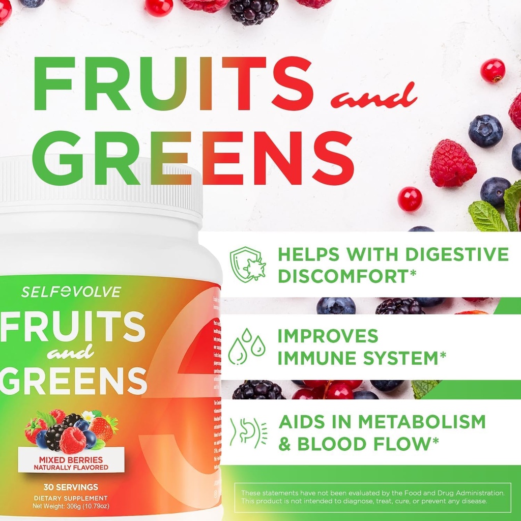 Früchte und Grüne Bio Probiotisches Pulver: 30 Servierungen für Männer und Frauen. Vegan mit 10 Billion CFUs, Spirulina, Kale, Spinat, Chlorella, Elderberry, Verdauungsenzyme - Probiotika