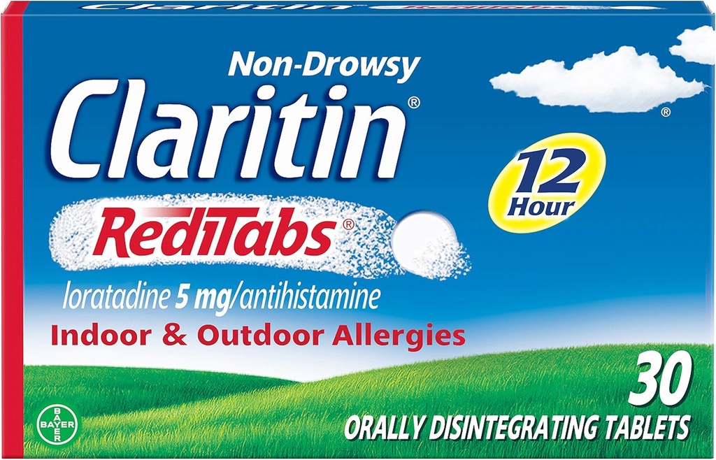 Claritin RediTabs 12 Hour Allergy Medicine, Non-Drowsy Prescription Strength Allergy Relief, Loratadine Antihistamine Tablets, 30 Count, Pack of 2