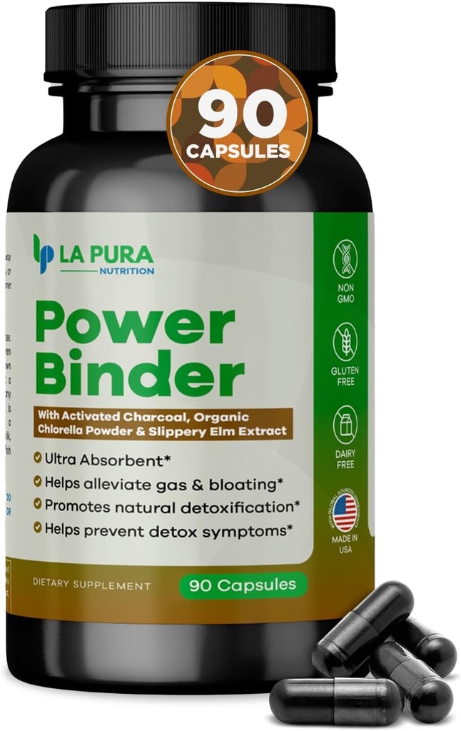 LaPura Power Binder Blend – Detox & Cleanse mit Aktivkohle, Organische Chlorella Powder & Slippery Elm Extract – Hilft Gas & Bloating – fördert natürliche Entgiftung - 90 Kapseln