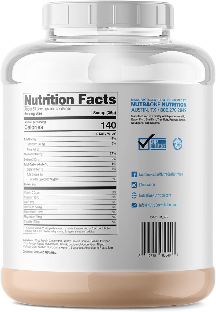 NutraOne ProteinOne Whey Protein Fördern Sie Erholung und bauen Sie Muskel mit einem Protein Shake Powder für Männer & Frauen (Chocolate PB Cup, 5 LB)