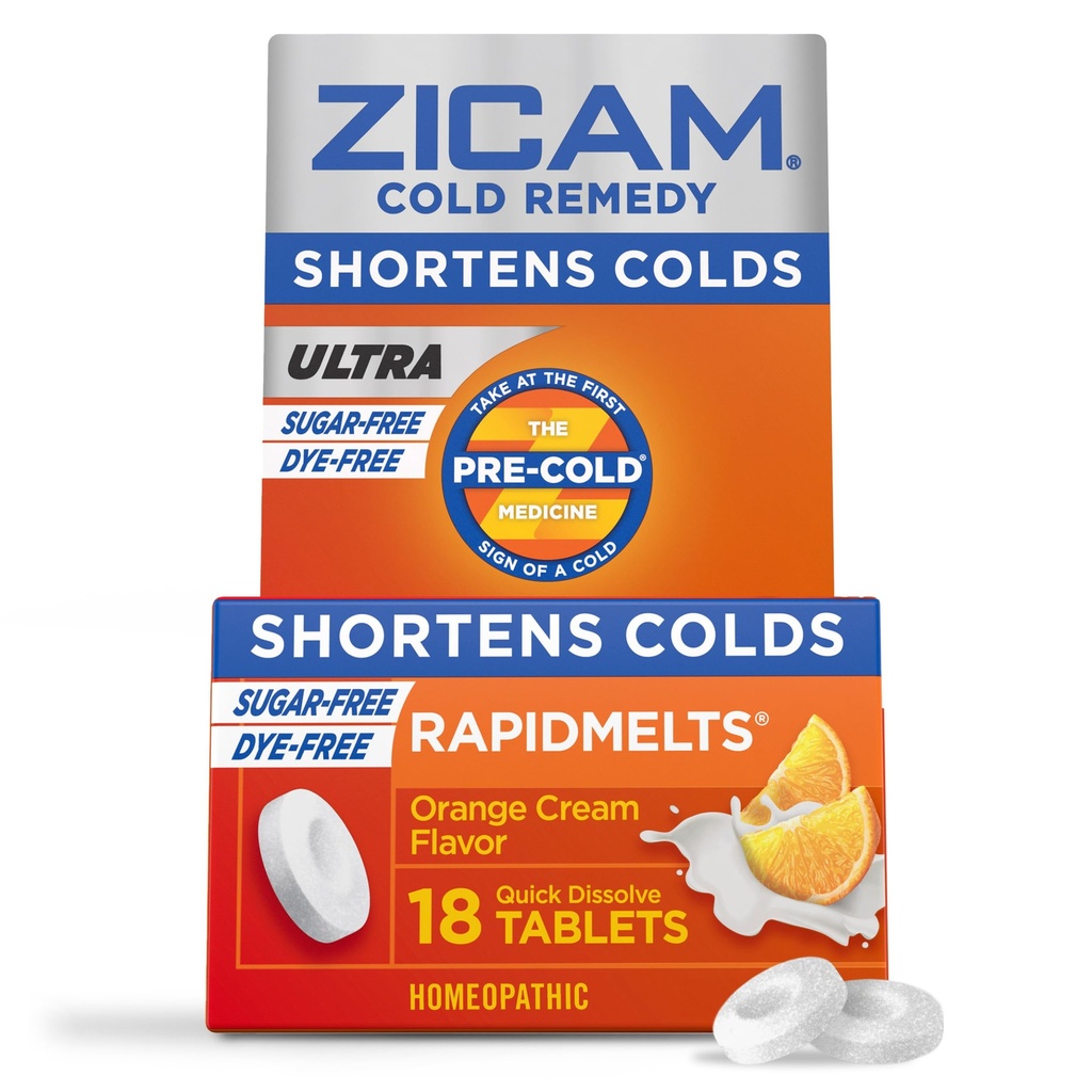 Zicam Ultra Cold Remedy Zinc Rapidmelts, Orange Cream Flavor, Homöopathic, Kalte Verkürzung Medizin, verkürzt Kalte Dauer, Sugar-Free, Dye-Free, 18 Count
