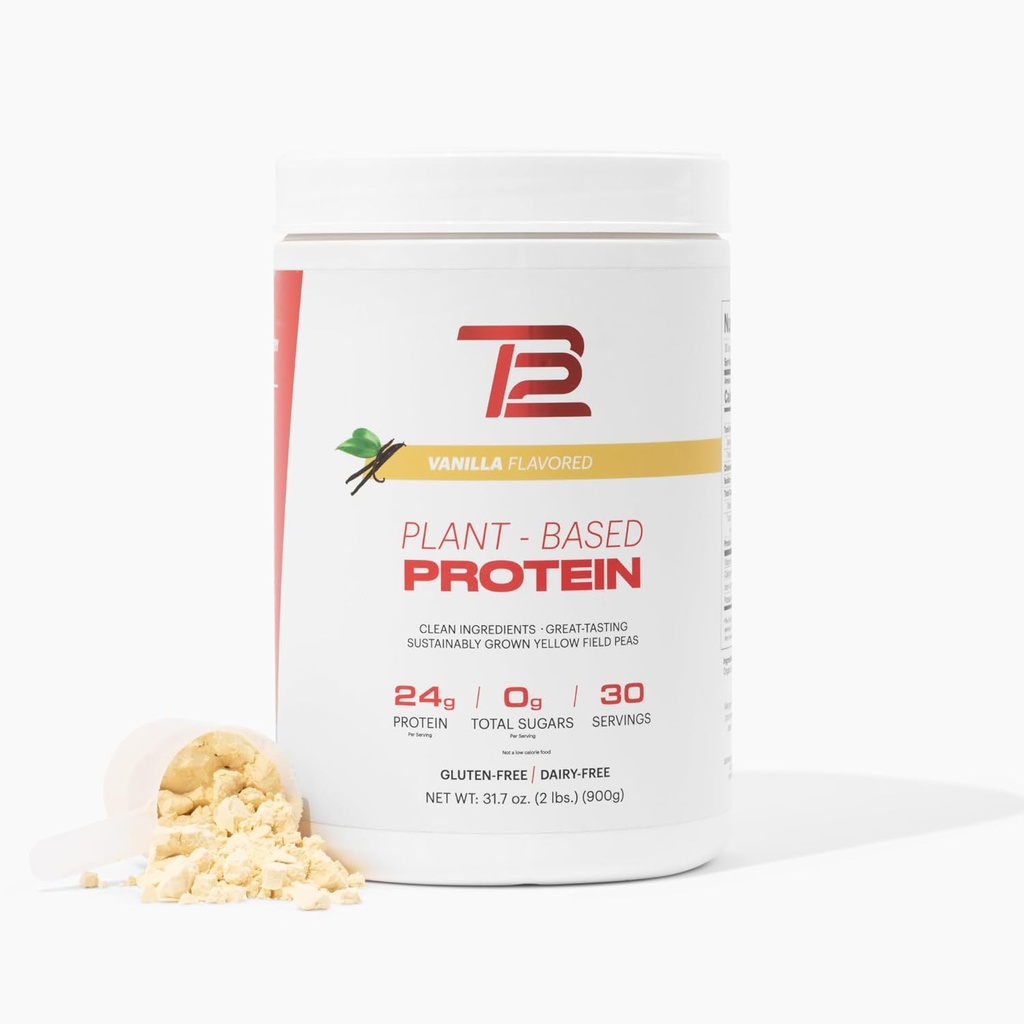TB12 Pflanzenbasiertes Proteinpulver von Tom Brady, 24g Vegan Pea Protein, Low Sugar, Low Carb, Non-GMO, Meal Replacement, Keto Friendly, Paleo, Sugar Free, Vanilla Flavor (30 Portionen/2.12lbs)