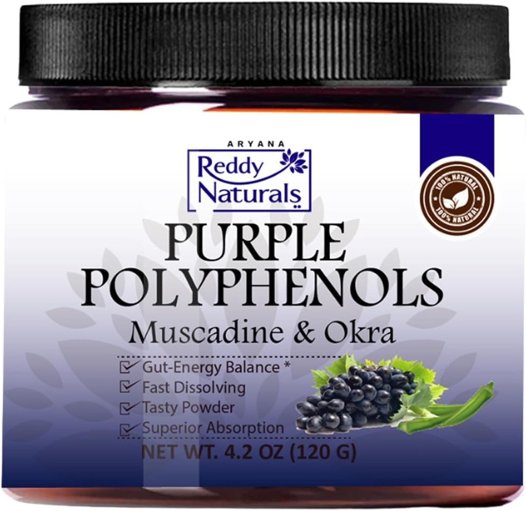 Reddy Naturals - Purple Polyphenols Ergänzung mit Muscadine Grape Seed Extract - Natürliches Gut Gesundheit Unterstützung Pulver mit Okra-Extrakt, Antioxidans Mischung für Energie und Verdauungsgesundheit (30 Portionen)