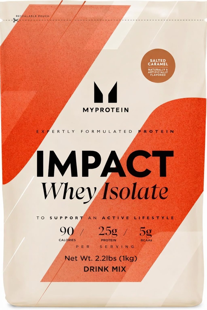 Myprotein Impact Whey Protein Isolate, 2.2 Lbs (40 Servierungen) Gesalzen Caramel, 21g Protein & 6g BCAA Per Servieren, Glutenfreie Shake für Muskelkraft & Recovery