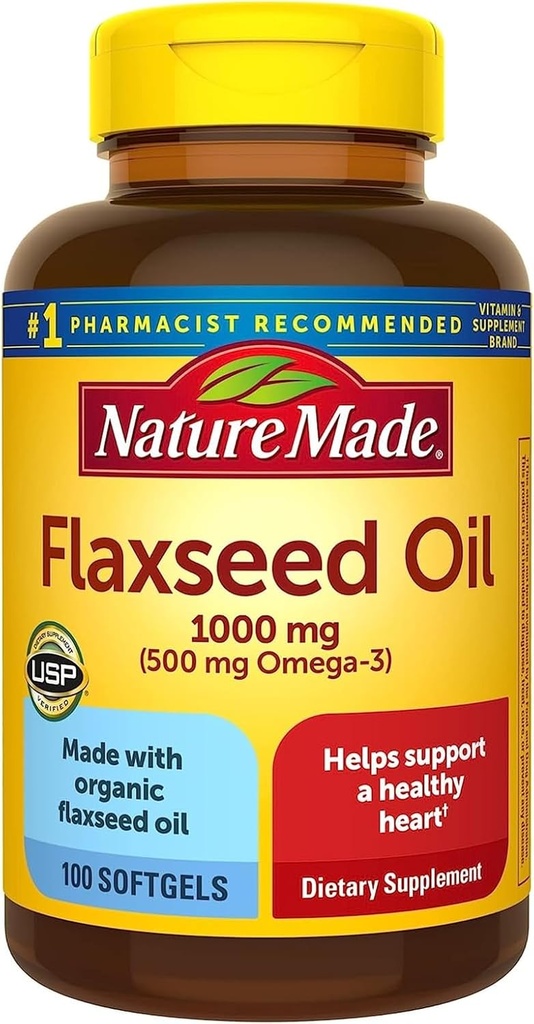 Natur Made Flaxseed Oil 1000mg, 100 Liquid Softgels (Pack mit 4)