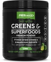 PEScience Greens Pulver Superfood mit natürlichem Chlorophyll, Reishi & Turkey Tail Mushroom Powders, Freeze-Dried Kale, Spinat, Broccoli Sprouts, Lime Flavor, 30 Portionen