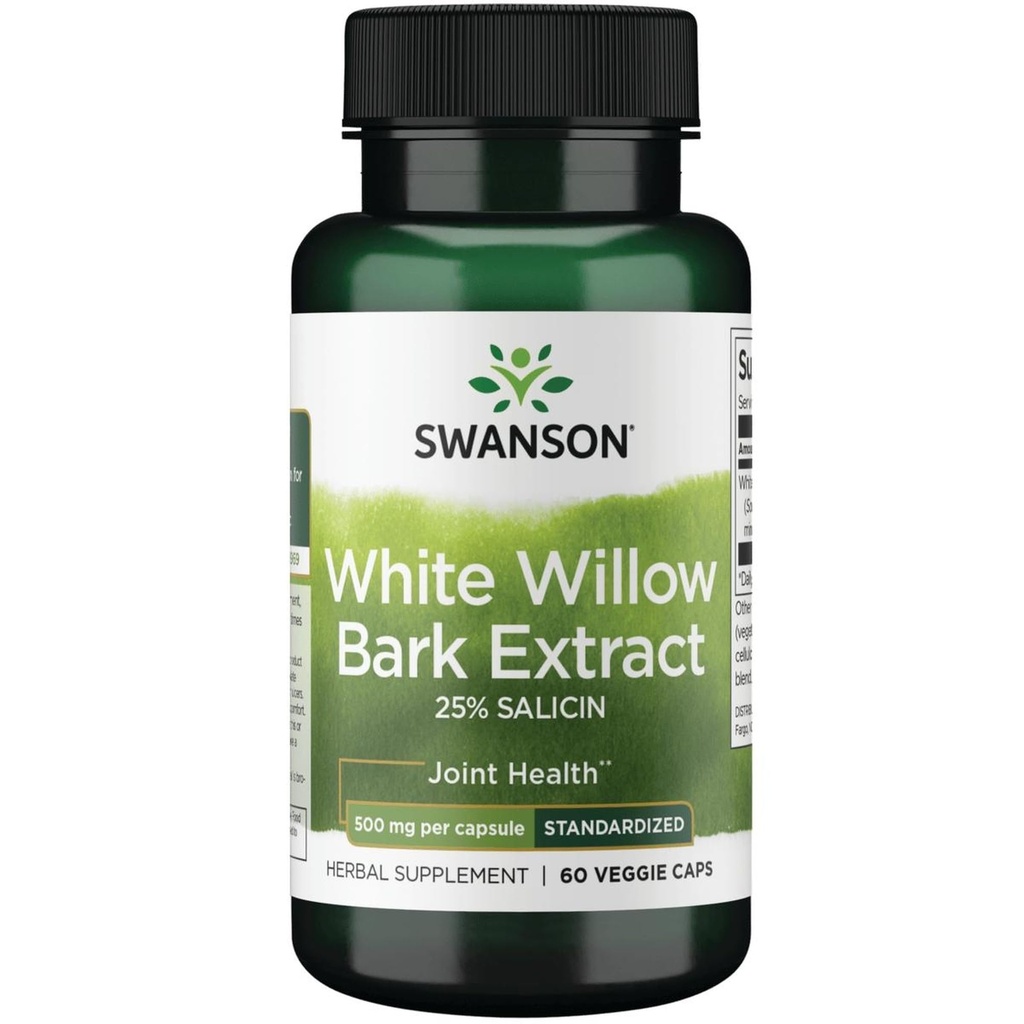 Swanson Maximum Stärke Weiß Willow Bark Extrakt-Promotes Gelenk Unterstützung & Muskel Relief-Standardisiert zu 25% Salicin-Natural Supplement mit keine Stomach Irritation (60 Veggie Caps, 500mg Jeder)