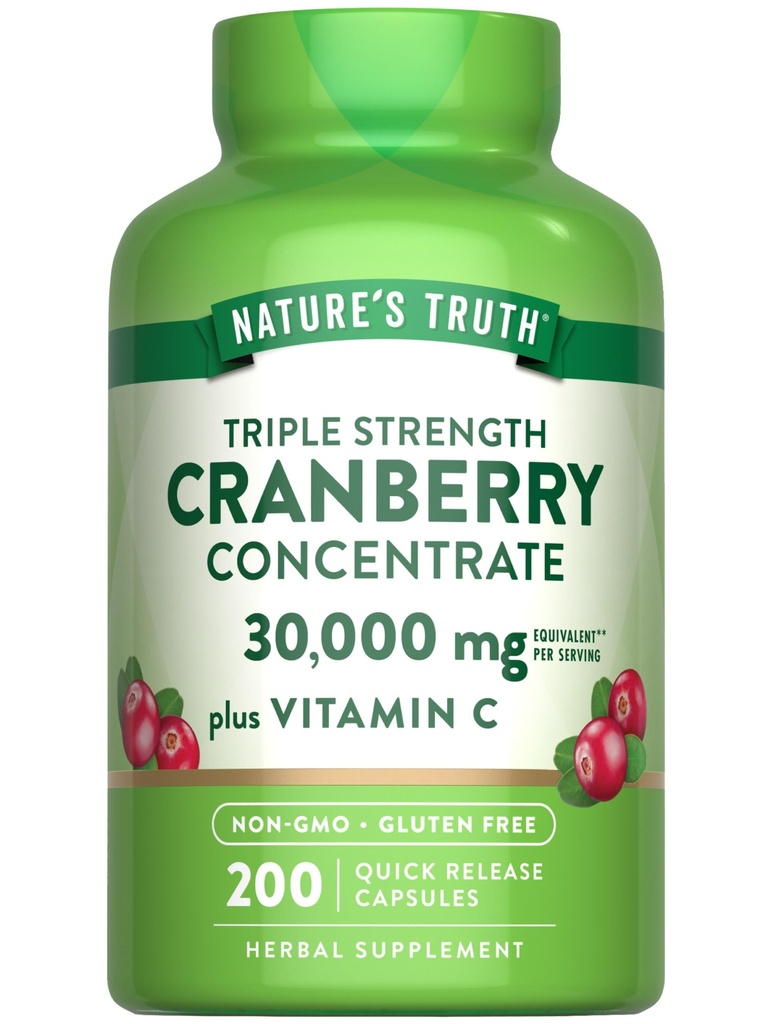 Nature's Truth Cranberry Konzentrat Pillen | Plus Vitamin C | 30.000mg | 200 Schnelle Veröffentlichung Kapseln | Non-GMO & Gluten Kostenlose Ergänzung