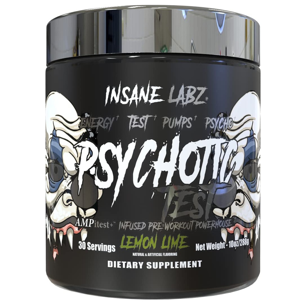 Insane Labz Psychotic Test, High Stim Testosteron Energie und Pump Boosting Pre-Workout Pulver mit DMAE Bitartrate, D Aspartic Acid, Kreatin HCL und Glycerol Monostearat, 30 Servierungen, Zitronenlime