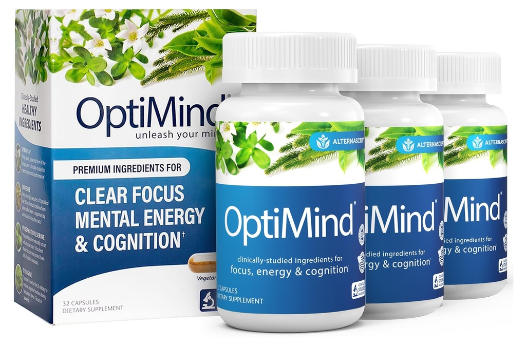 Optimind Bacopa Monnieri Brain Supplement für Speicher und Fokus, Nootropics mit Phosphatidylserin, Huperzine A, Non-GMO, Klinisch untersuchte Inhaltsstoffe, 96 Kapseln