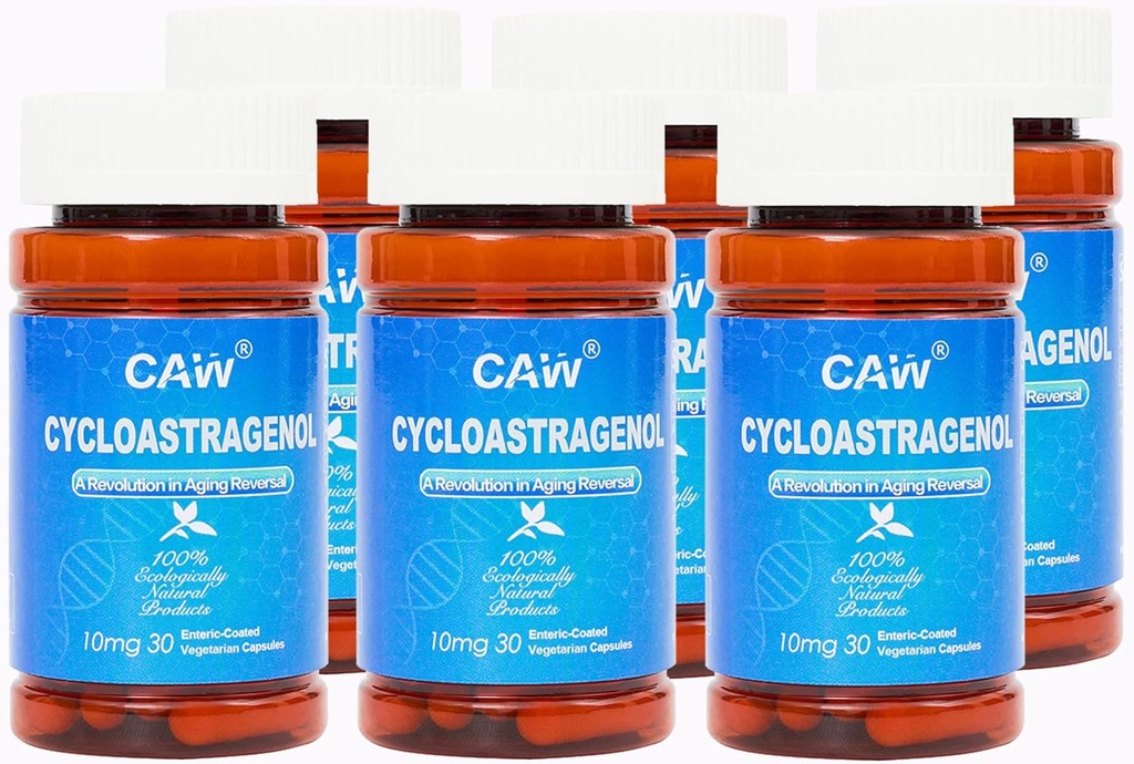 CAW Telomerase Aktivierung Hypersorption Cycloastragenol | Telomere Längen DNA Reparatur | 10Mg 30Enteric-Coated Vegetarische Kapseln 6 Flaschen