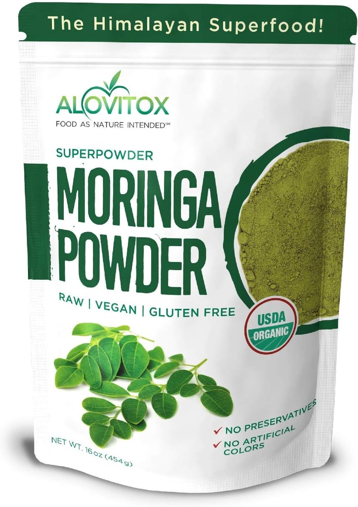 Bio Moringa Oleifera Pulver 16 oz | Pflanzenproteine, Aminosäuren, Antioxidantien und Vitamine - Erregung Drumstick Blattpulver | RAW, USDA Organic, Non-GMO, Vegan, Kosher