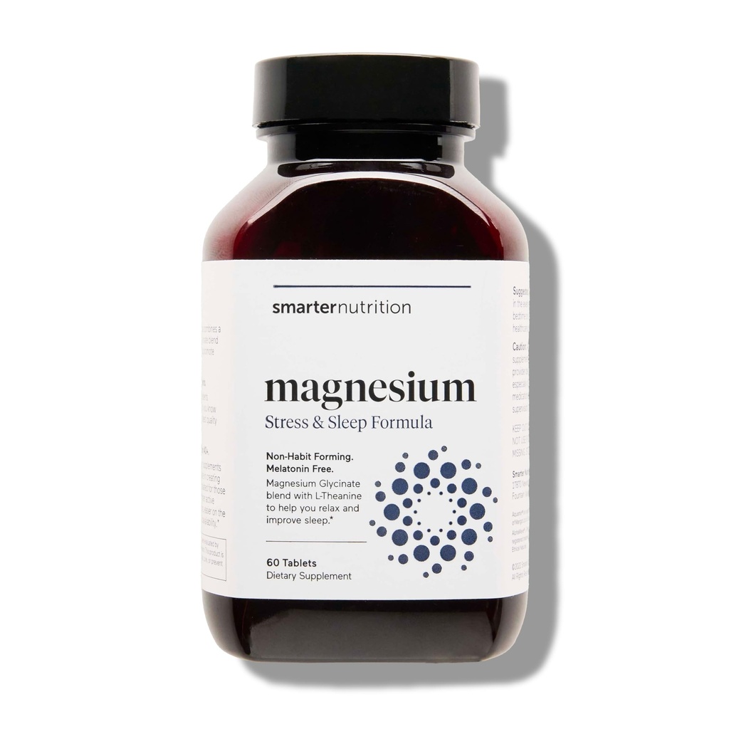 Smarter Nutrition Magnesium Complex - Chelat Magnesium Glycinat + Citrat, Malat für Schlaf, Entspannung, Muskel & Nerves + Klinisch bewährte L-Theanin, Non-GMO-60 Tablet[30-Day Supply]