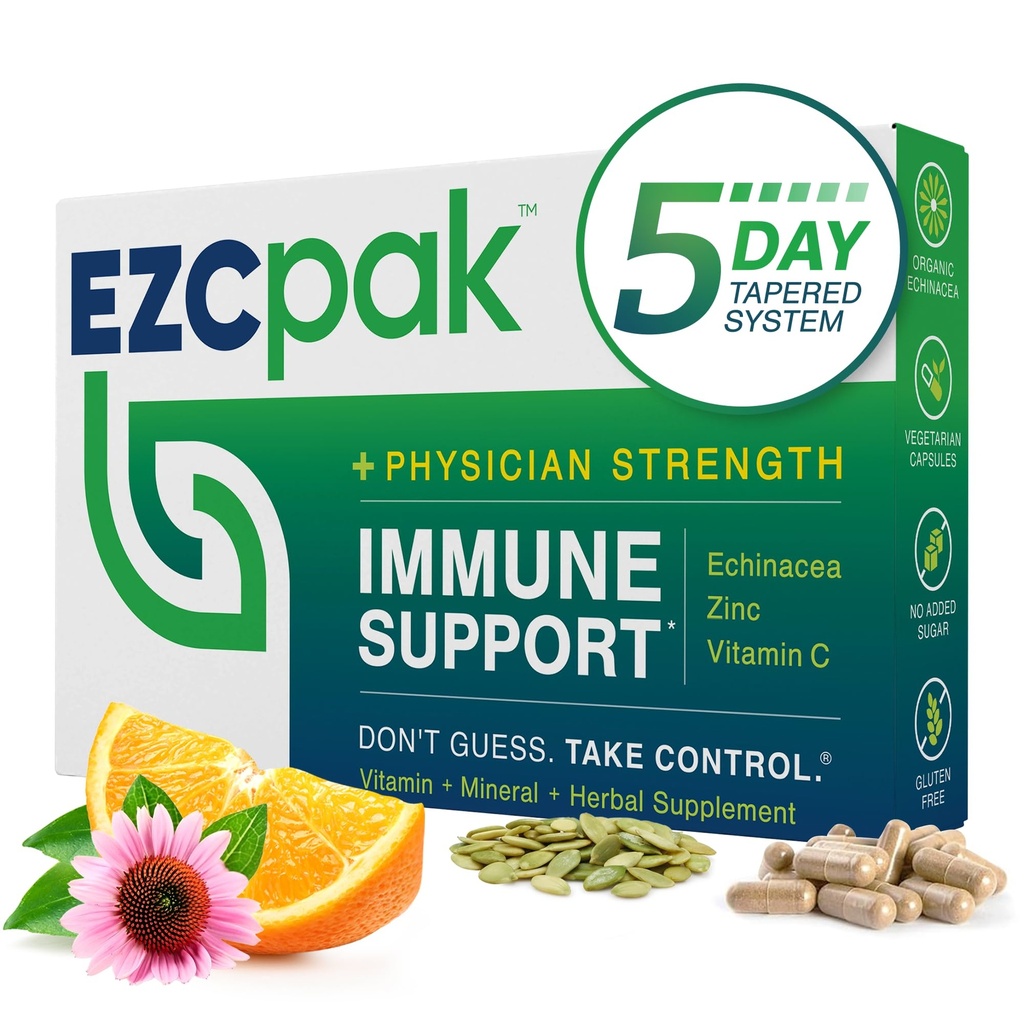 EZC Pak 5-Day Tapered Immun Support Booster - Vitamin Immun Support Supplement, Echinacea, Zink Vitamin C, Vitamine für Immunsystemunterstützung, Immun Booster für Erwachsene - Immununterstützung Vitamine