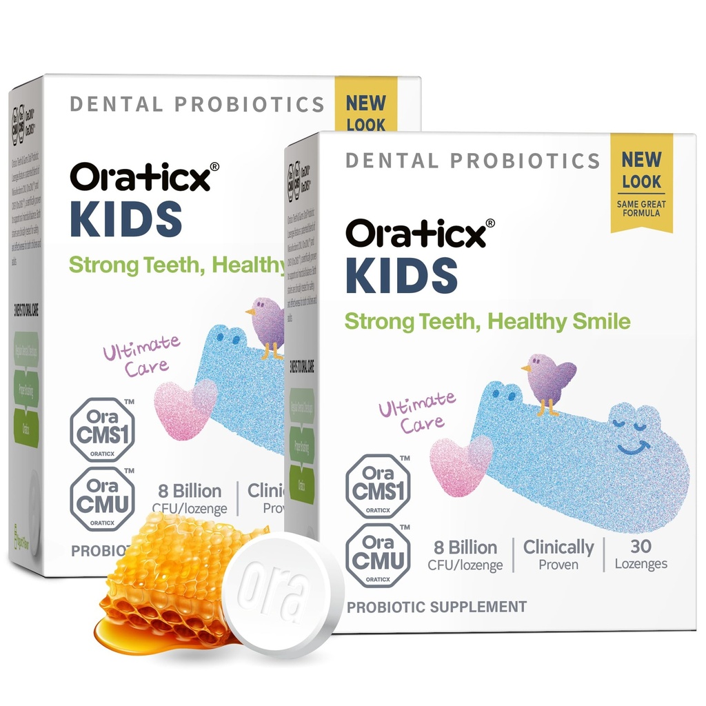 OraTicx Kids Dental Probiotics für Anti-Cavity + Gesunde Zähne und Gums, 8 Billion CFU Probiotics für Mundgesundheit, Joghurt Flavor 2-Pack