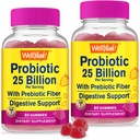 WellJa (2 Pack 25 Billion Probiotics + Präbiotika für Männer und Frauen Gummi - Verdauungsunterstützung, Gutgesundheit, Immununterstützung Gamma - Probiotika für Verdauungsgesundheit mit 12 Strains - 60 Gummies
