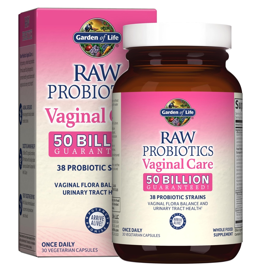 Garten des Lebens Raw Probiotics Vaginal Care - 50 Billion CFU - 38 Probiotische Strains - Unterstützt Vaginal & Urinary Tract Health* - 30 Vegetarische Kapseln