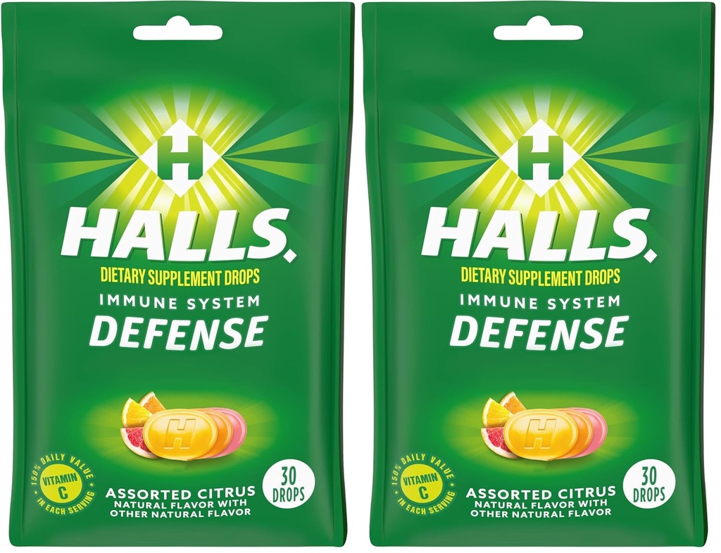 Halls Cough Drops, Assorted Citrus, 30-ct (Pack of 2)