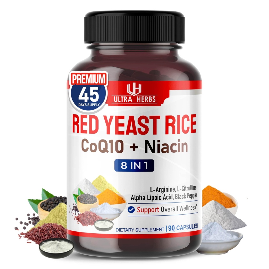 Ultra Red Yeast Rice CoQ10 - Förderung der Gesamtgesundheit mit Niacin, L-Arginin, L-Citrulline (90 Count (Pack von 1))