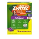 Zyrtec Kinder Dye-Free Chewables für 24 Hour Allergy Relief, 10 mg Cetirizine Hydrochlorid Antihistamin Tablets, Kinder Allergy Medicine glaubt Niesen & Itchy Throat, Trauben, 24 ct