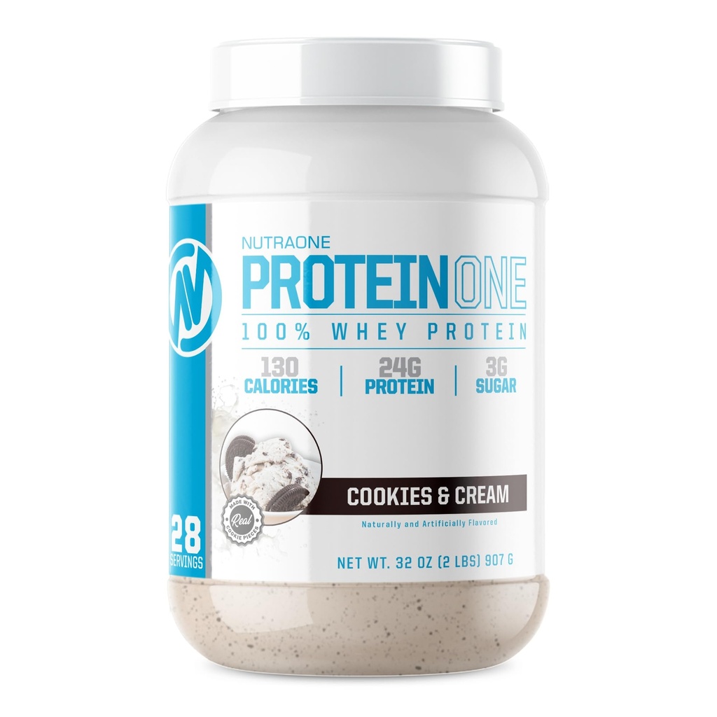 NutraOne ProteinOne Whey Protein Fördert Erholung und baut Muskel mit einem Protein Shake Powder für Männer & Frauen (Cookies & Cream, 2 LB)