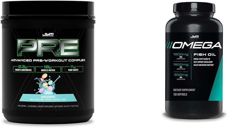 VORSCHRIFTEN X - Shockwave Preworkout und Omega JYM Fish Oil 2800mg DHA EPA DPA Brain Heart Joint Support 120 Softgels