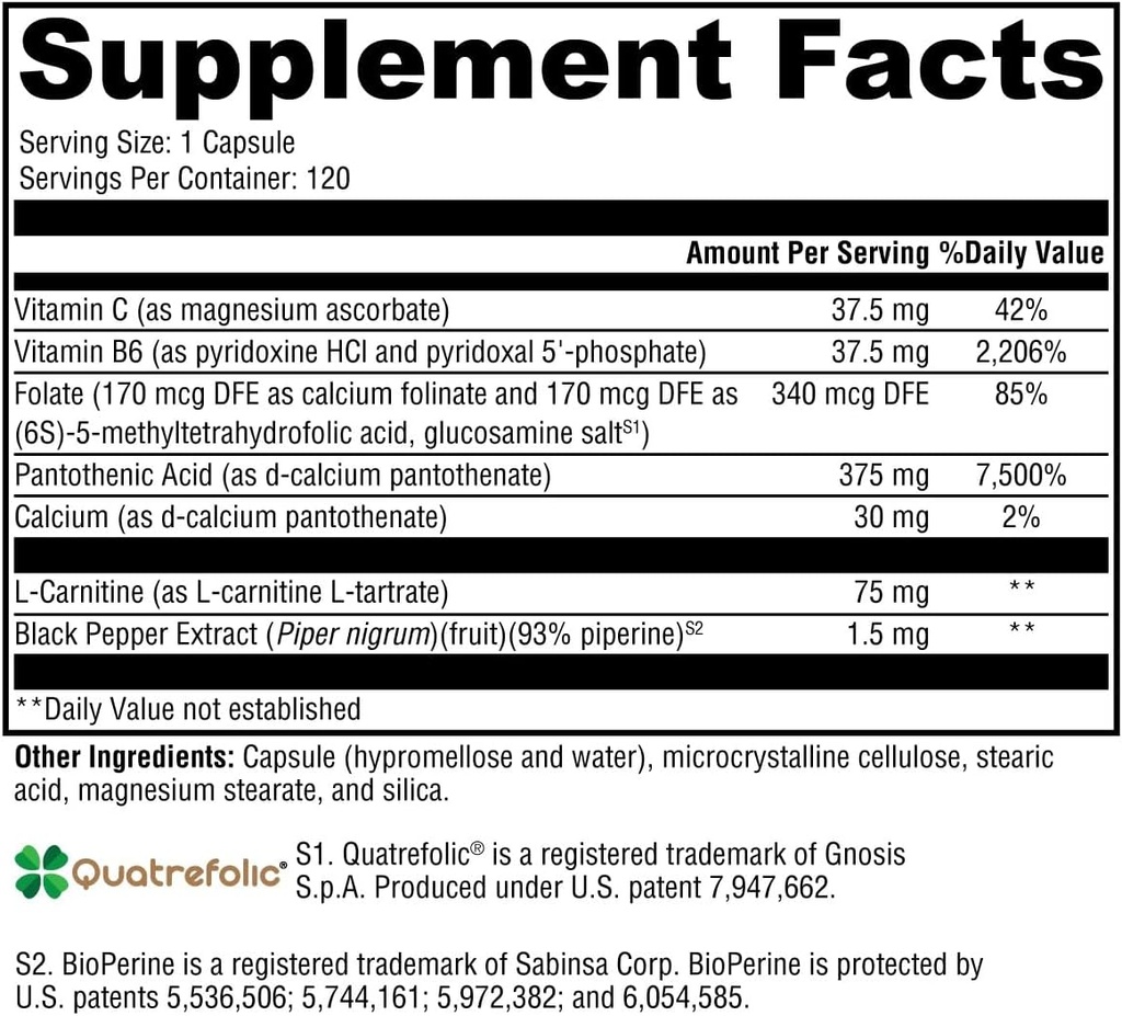 XYMOGEN Corticare B - Cortisol Adrenal Support Supplements mit Vitamin C, L Carnitine & Bioavailable Quatrefolic Folate Supplement - Unterstützt gesunde Energie & Coenzym A Produktion (120 Kapseln)
