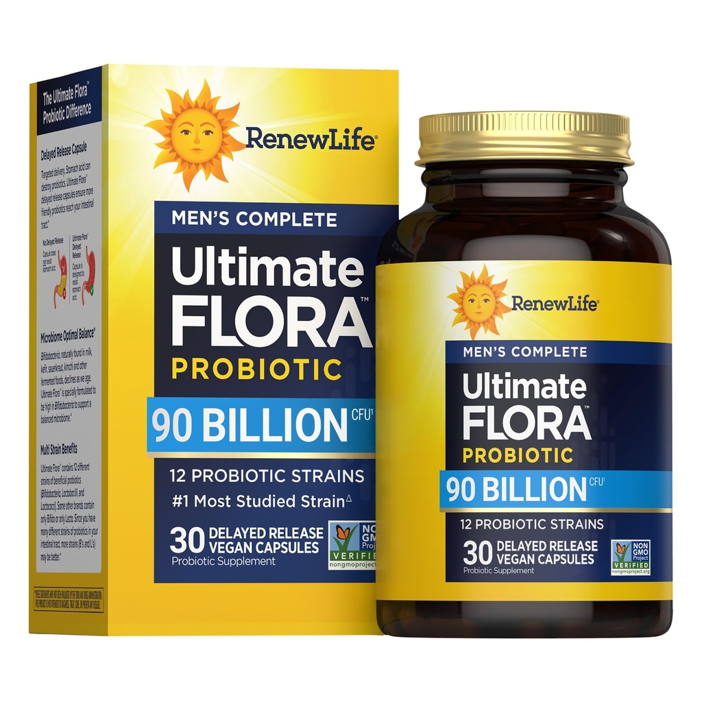 Renew Life Men's Care Probiotic Capsules, unterstützt Mens Digestive, Colon, Immun- und Respiratory Health, L. Rhamnosus GG, Dairy, Soy und glutenfrei, 90 Billion CFU, 30 Count