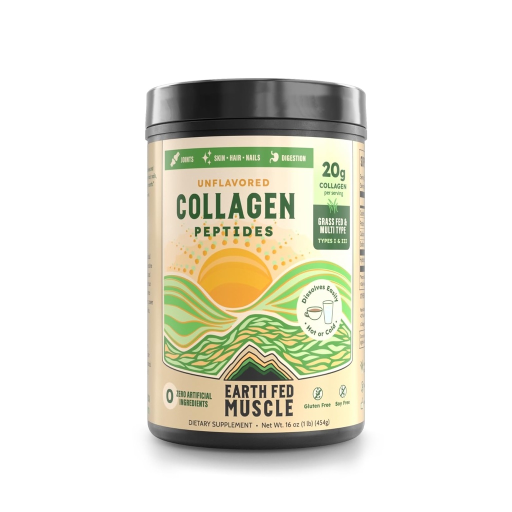 Earth Fed Muscle Collagen Peptides Powder – Unflavored Collagen Protein Powder for Women & Men | Unterstützt Haar, Haut, Nails, Joints & Recovery | Sugar & Gluten-Free, Keto Friendly, 20g pro Servieren
