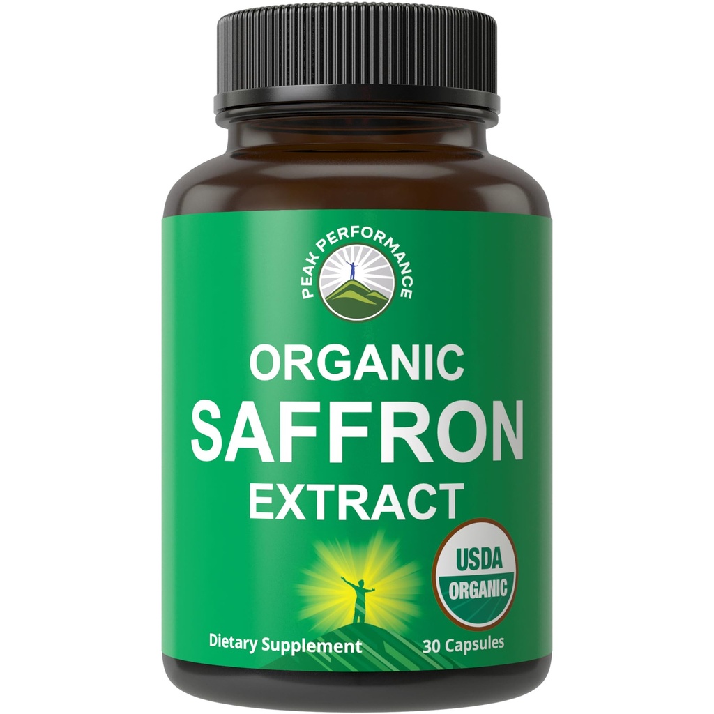 Saffron Supplements - USDA Organic Saffron Extract Kapseln für Frauen, Männer und Kinder. mit Bio Prebiotic Fiber Statt Füllstoff. Rein und natürlich für Stimmung, Gehirn, Fokus, Cravings, PMS