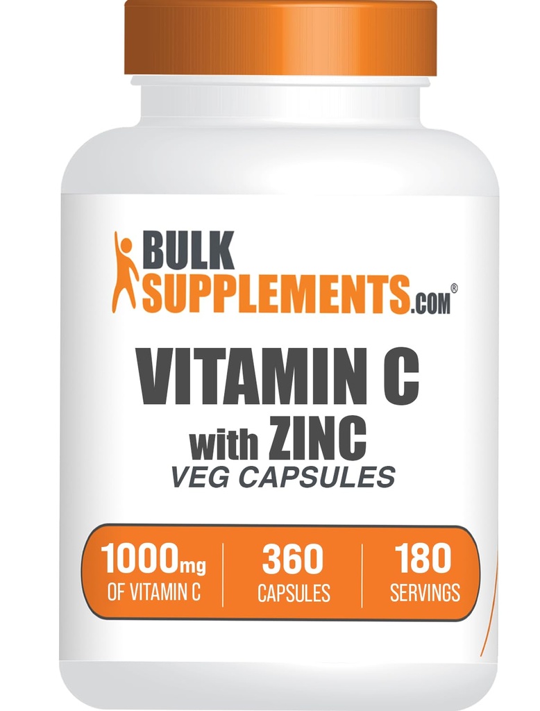 BulkSupplements.com Vitamin C mit Zinkkapseln - Vitamin C 1000mg & Zink 15mg, für Immununterstützung - Vegan, 2 Kapseln pro Servierung, 360 Veg Count (Pack von 1)