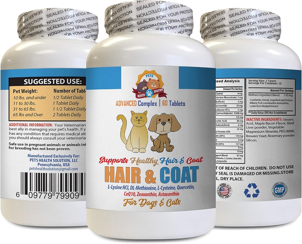 Katze Haut und Mantel - Tiere Haar und Mantel Boost - für Hunde und Katzen - Unterstützt gesunde Haut Haar Nägel - Vitamin-Ergänzung für Katzen - 1 Flasche (60 Tabletten)