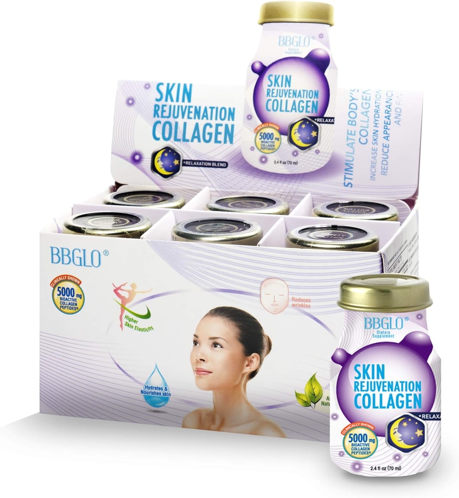 BBGLO® Skin Rejuvenation Collagen Drink - Anti Aging Complex, 2.4 fl. Oz (6 Flaschen, Entspannung)