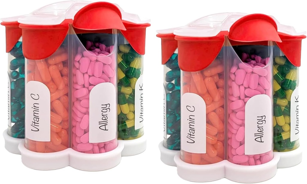 Extra Large Pill Organizer Täglich, Wöchentlich, Monatliche Beilage Flasche, niedliche Blossom Pill Dispenser mit 7 XL Compartments (2 Pack Combo) (Red 2 Pack)