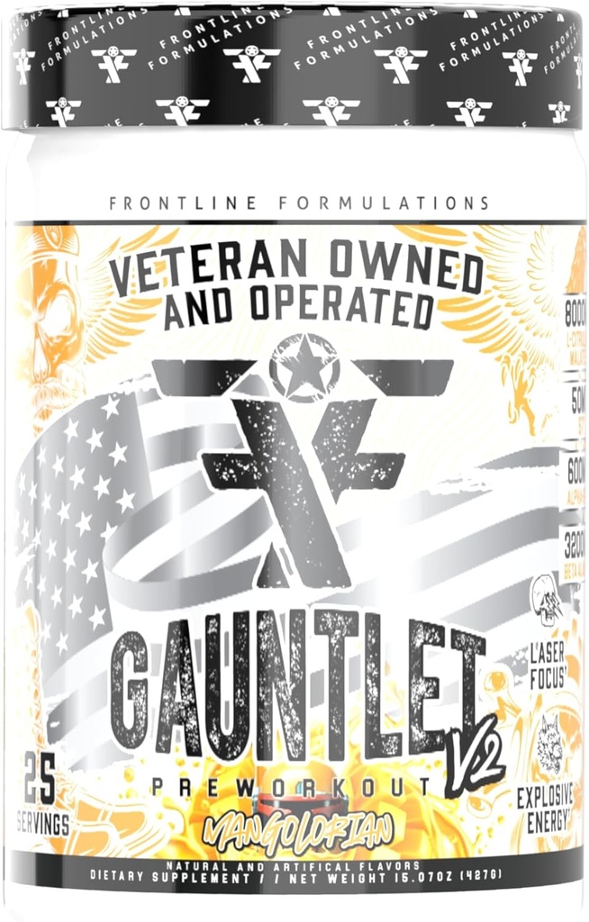 Gauntlet Pre-Workout Powder, Explosive Workouts, Laser Focus, Mid Stim, Erstaunliche Flavor, Veteran Eigentümer und betrieben (25 Servierungen, Mangolorian)