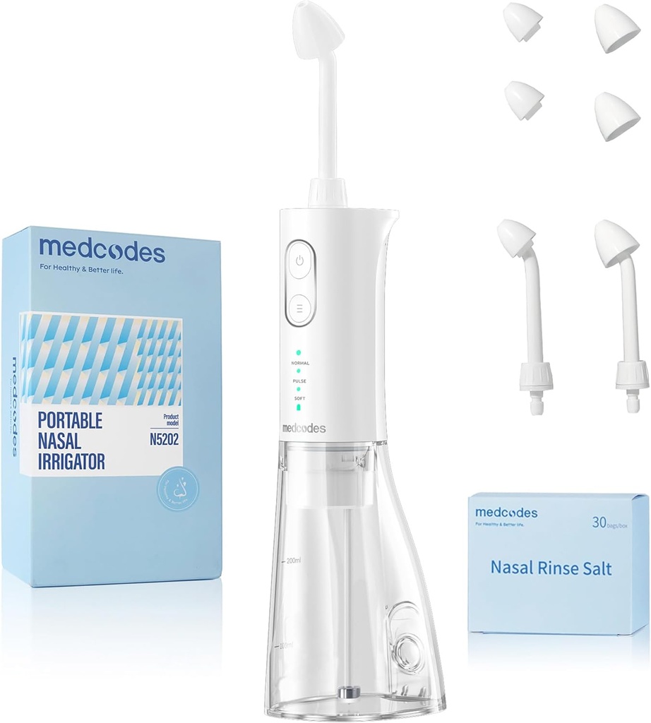 Neti Pot Sinus Rinsing, Cordless Nasal Bewässerungssystem Nasal Rinse Bottle Cleaner Machine, Electric Sinus Rinse System Kit für Sinus Relief & Nasal Care 30 Salz Pods (Large)