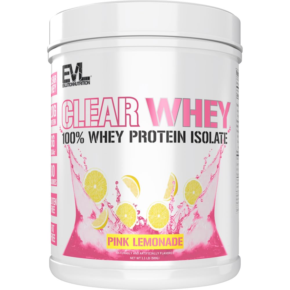 Evlution Nutrition Clear Whey - 100% Whey Protein Isolate - für Muskelwachstum, Stärke und Erholung - 20g Isolate Protein Per Serving - Fast Absorbing - Gluten & Fat Free - 1.1lb - Pink Lemonade