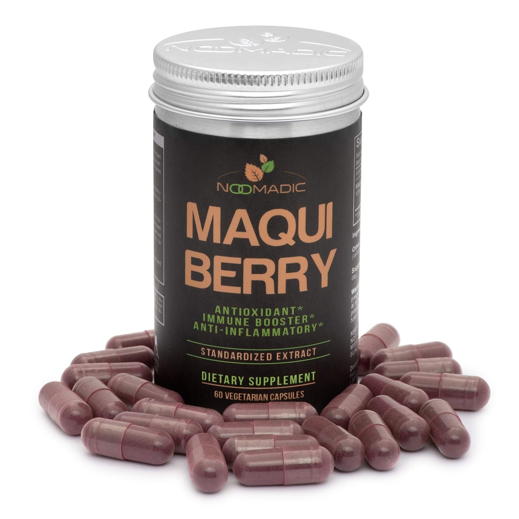 Noomadic Maqui Berry, 60 Kapseln | 500mg Jedes, Antioxidans (High ORAC), Immunsystem-Unterstützung, Unterstützt trockene Augen (Supports Tear Production), Standardisierte Extrakt (10% Anthocyanine)